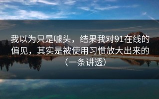 我以为只是噱头，结果我对91在线的偏见，其实是被使用习惯放大出来的（一条讲透）