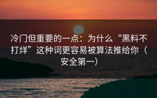 冷门但重要的一点：为什么“黑料不打烊”这种词更容易被算法推给你（安全第一）