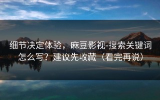 细节决定体验，麻豆影视-搜索关键词怎么写？建议先收藏（看完再说）