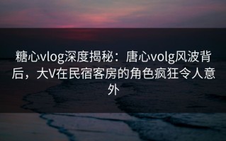 糖心vlog深度揭秘：唐心volg风波背后，大V在民宿客房的角色疯狂令人意外