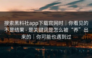 搜索黑料社app下载官网时｜你看见的不是结果 - 是关键词是怎么被“养”出来的｜你可能也遇到过