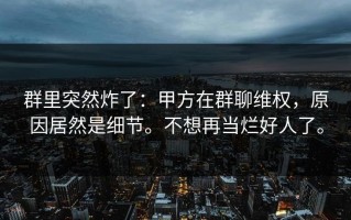 群里突然炸了：甲方在群聊维权，原因居然是细节。不想再当烂好人了。